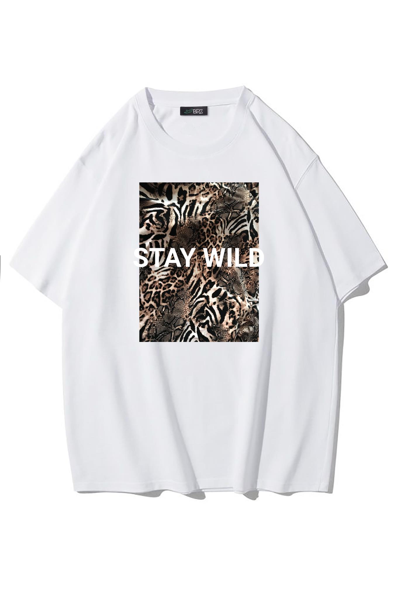 BRZ Collection Oversize Stay Wild T-shirt Beyaz