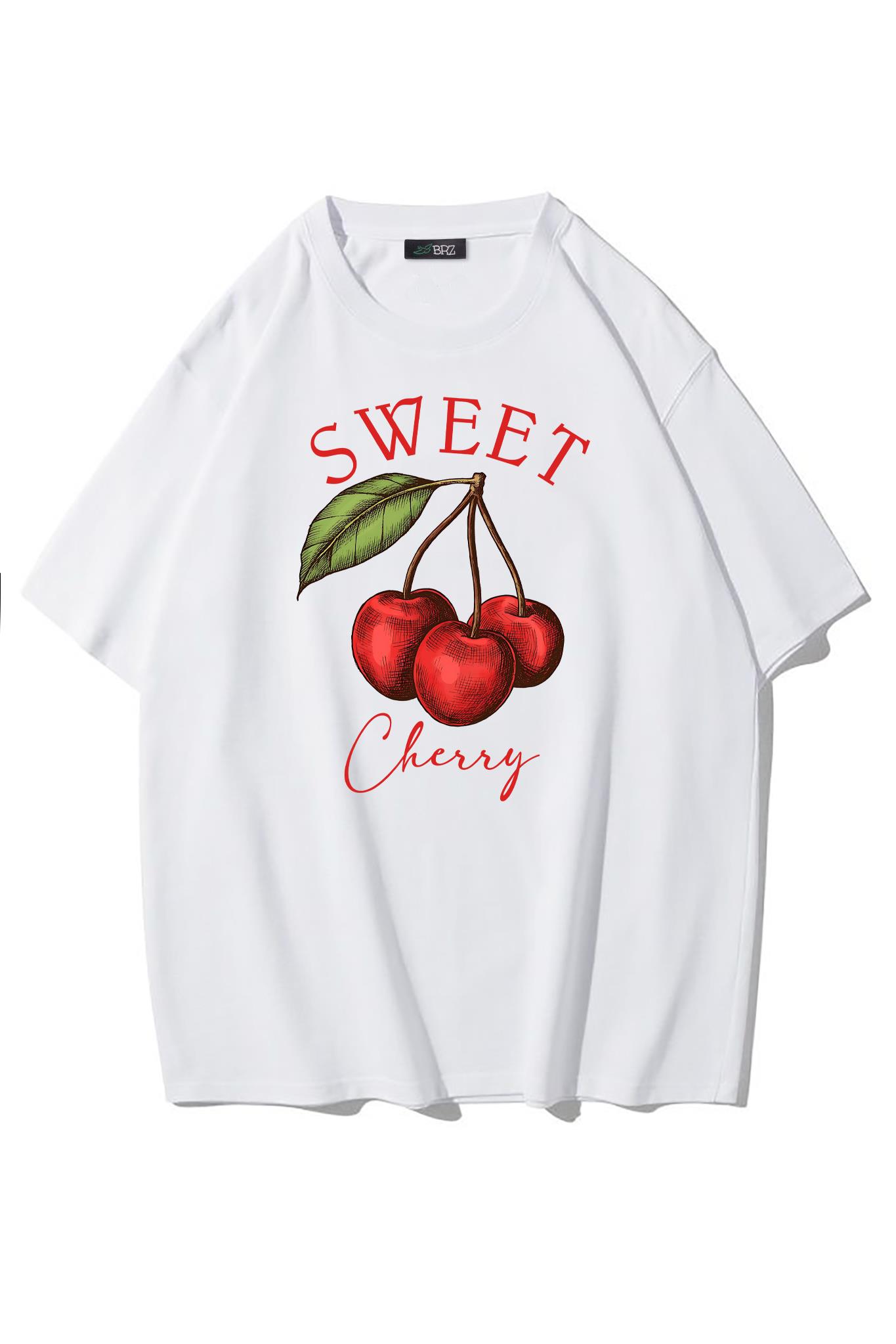 BRZ Collection Oversize Sweet Cherry T-shirt Beyaz