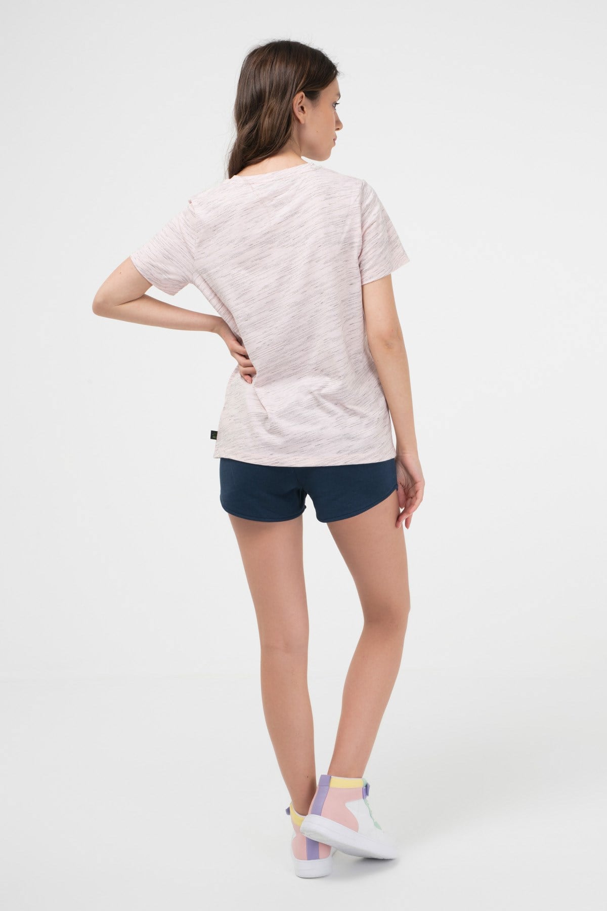 BRZ Collection Pembe Renk Siyah  Kırçıllı Kadın Kısa Kollu T-shirt