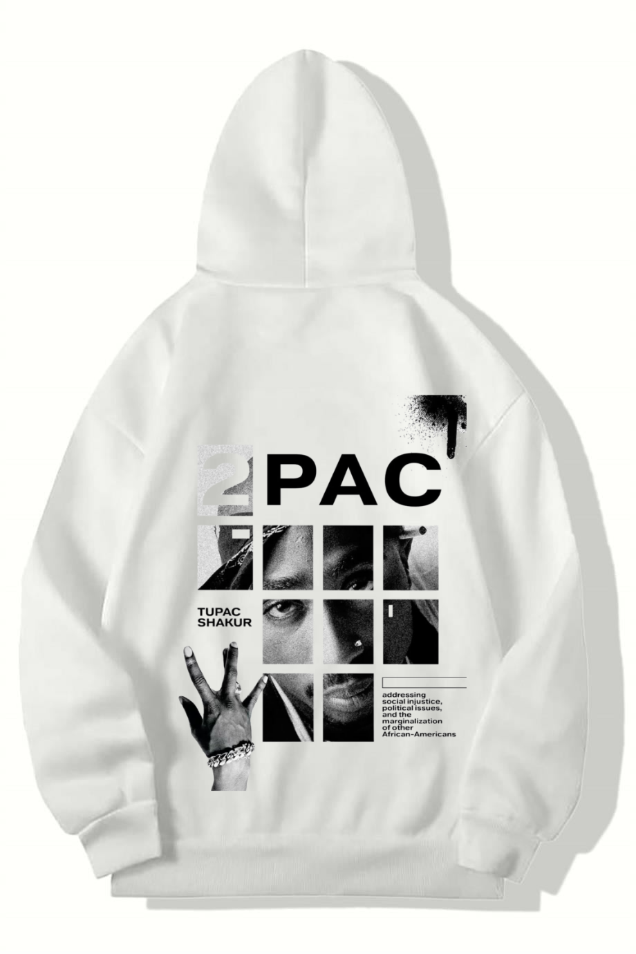 BRZ Collection Unisex Oversize 2PAC Hoodie (BEYAZ)
