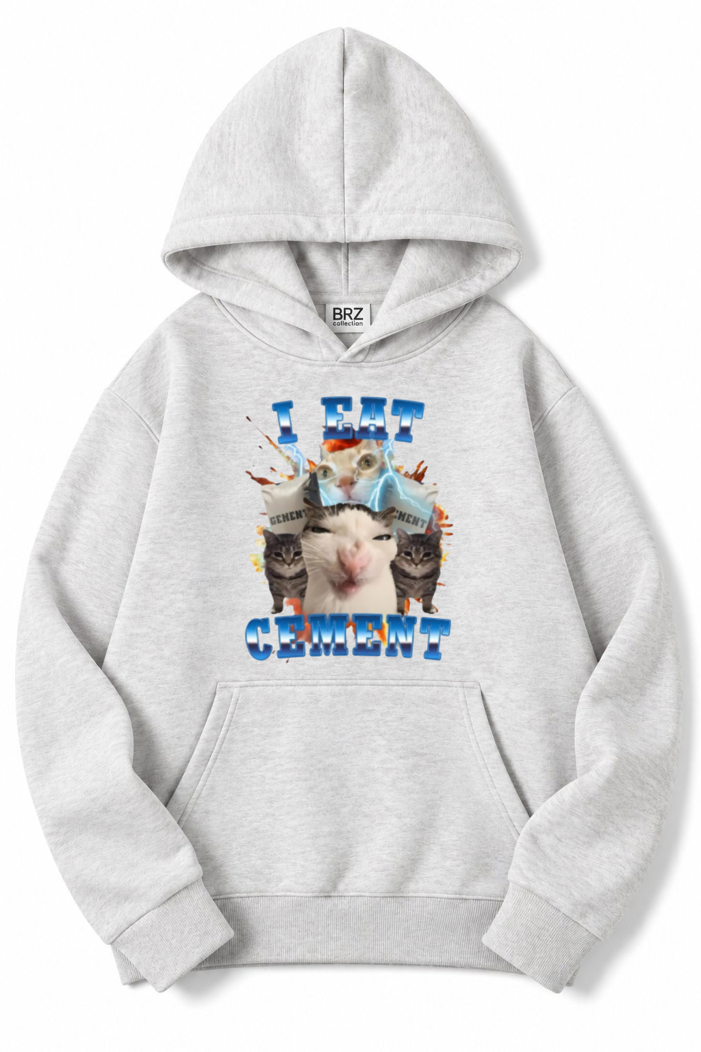 BRZ Collection Unisex Oversize (AÇIK GRİ) I Eat Cement Hoodie (AÇIK GRİ)