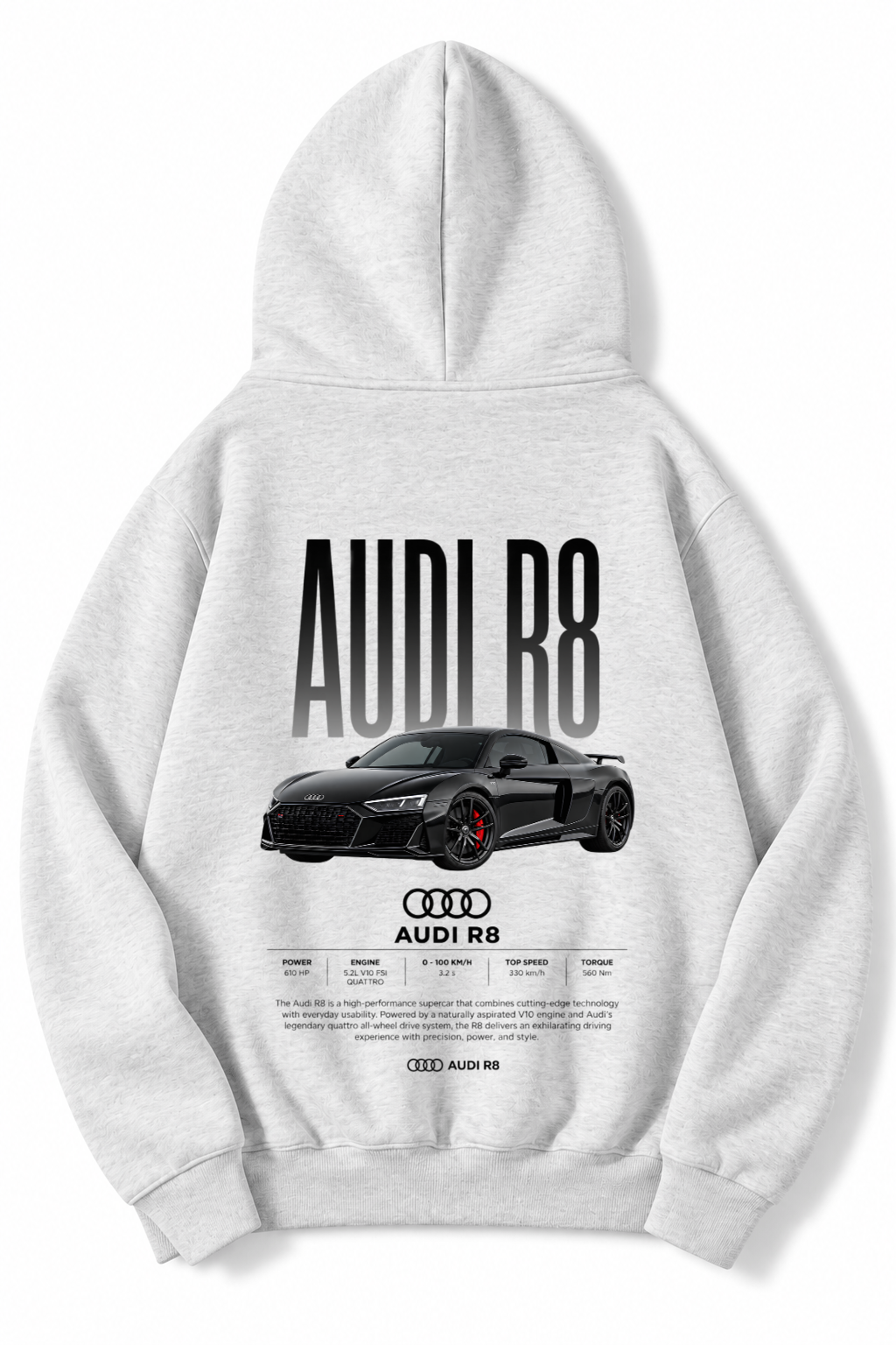 BRZ Collection Unisex Oversize (AÇIK GRİ) R8 AUDI Hoodie (AÇIK GRİ)