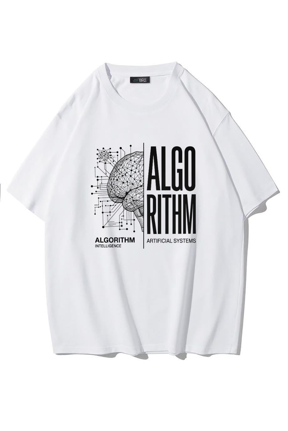 BRZ Collection Unisex Oversize Algorithm T-shirt (BEYAZ)