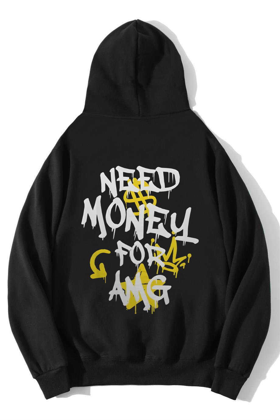 BRZ Collection Unisex Oversize AMG Need Money For AMG Hoodie Siyah