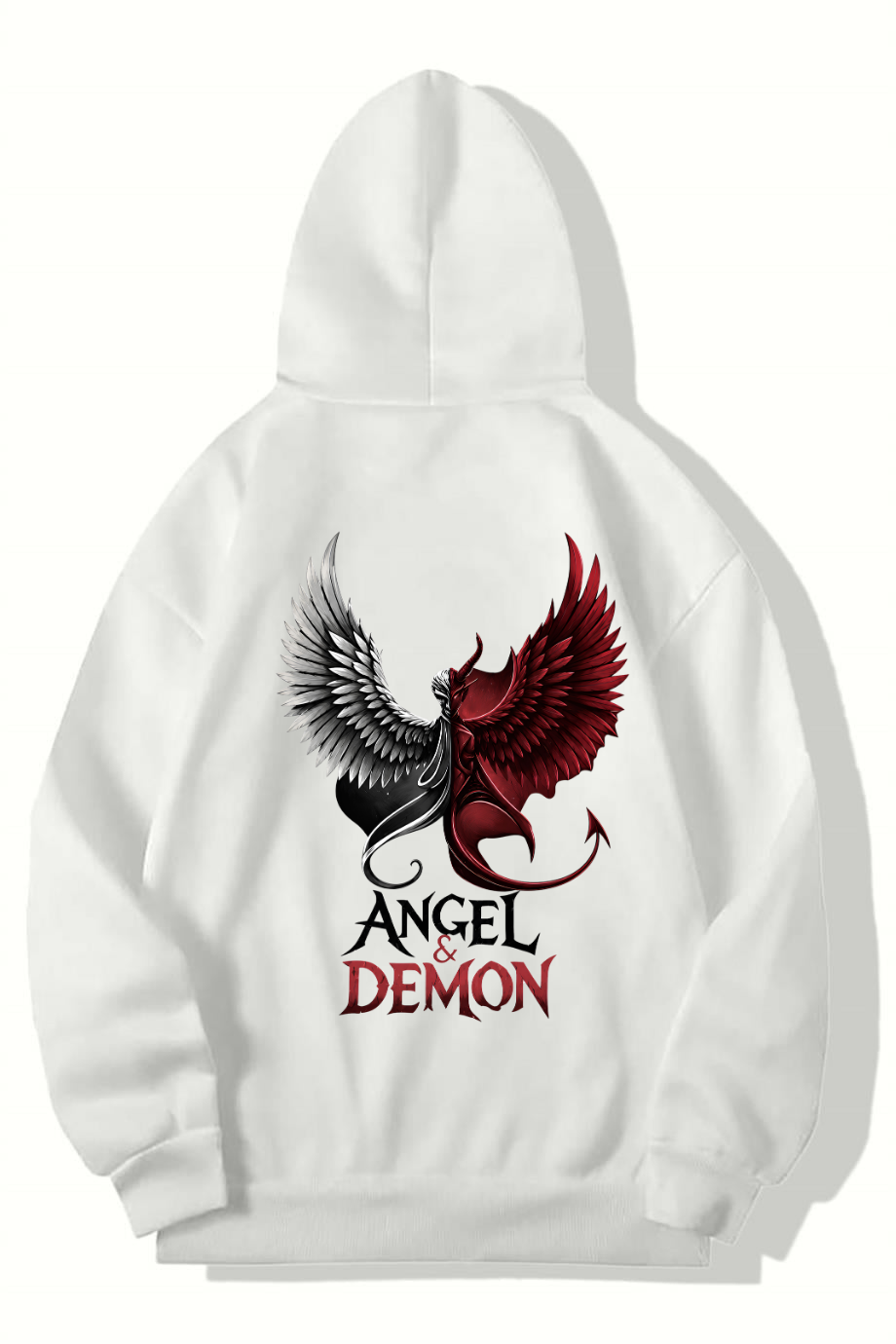 BRZ Collection Unisex Oversize Angel & Demon Hoodie (BEYAZ)