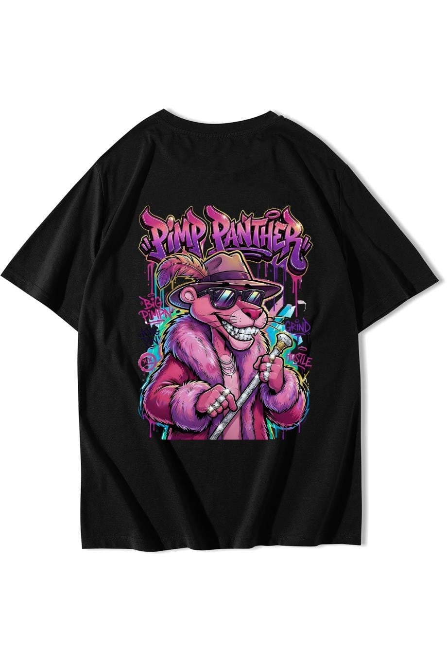 BRZ Collection Unisex Oversize Arka Baskılı Pimp Panther T-shirt Siyah