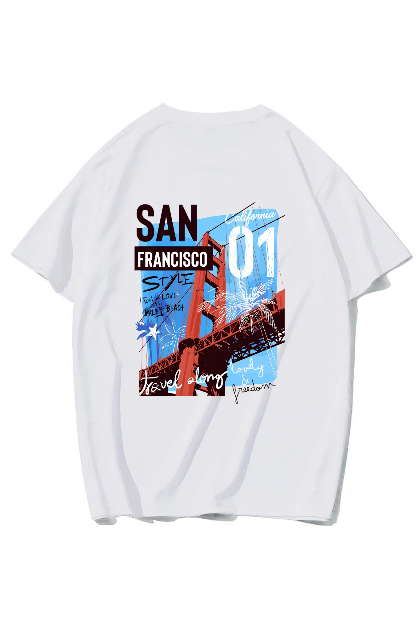 BRZ Collection Unisex Oversize Arka Baskılı San Francisco T-shirt (BEYAZ)