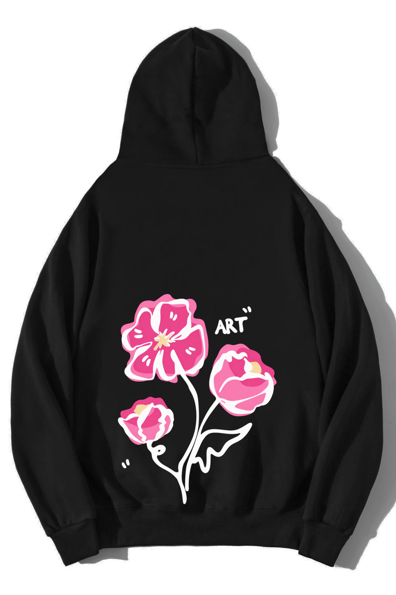 BRZ Collection Unisex Oversize Art Çiçek Hoodie Siyah