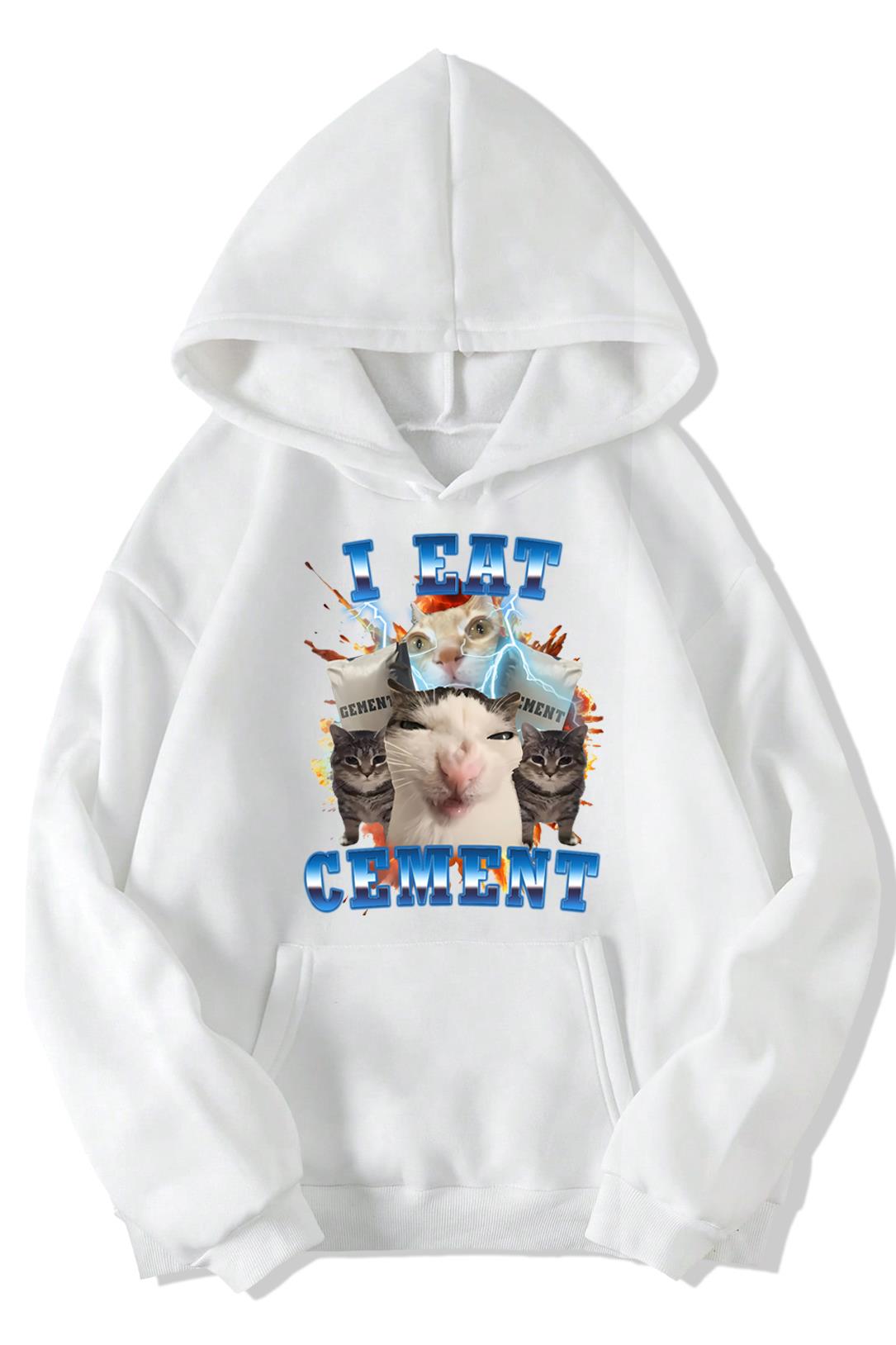 BRZ Collection Unisex Oversize (BEYAZ) I Eat Cement Hoodie (BEYAZ)