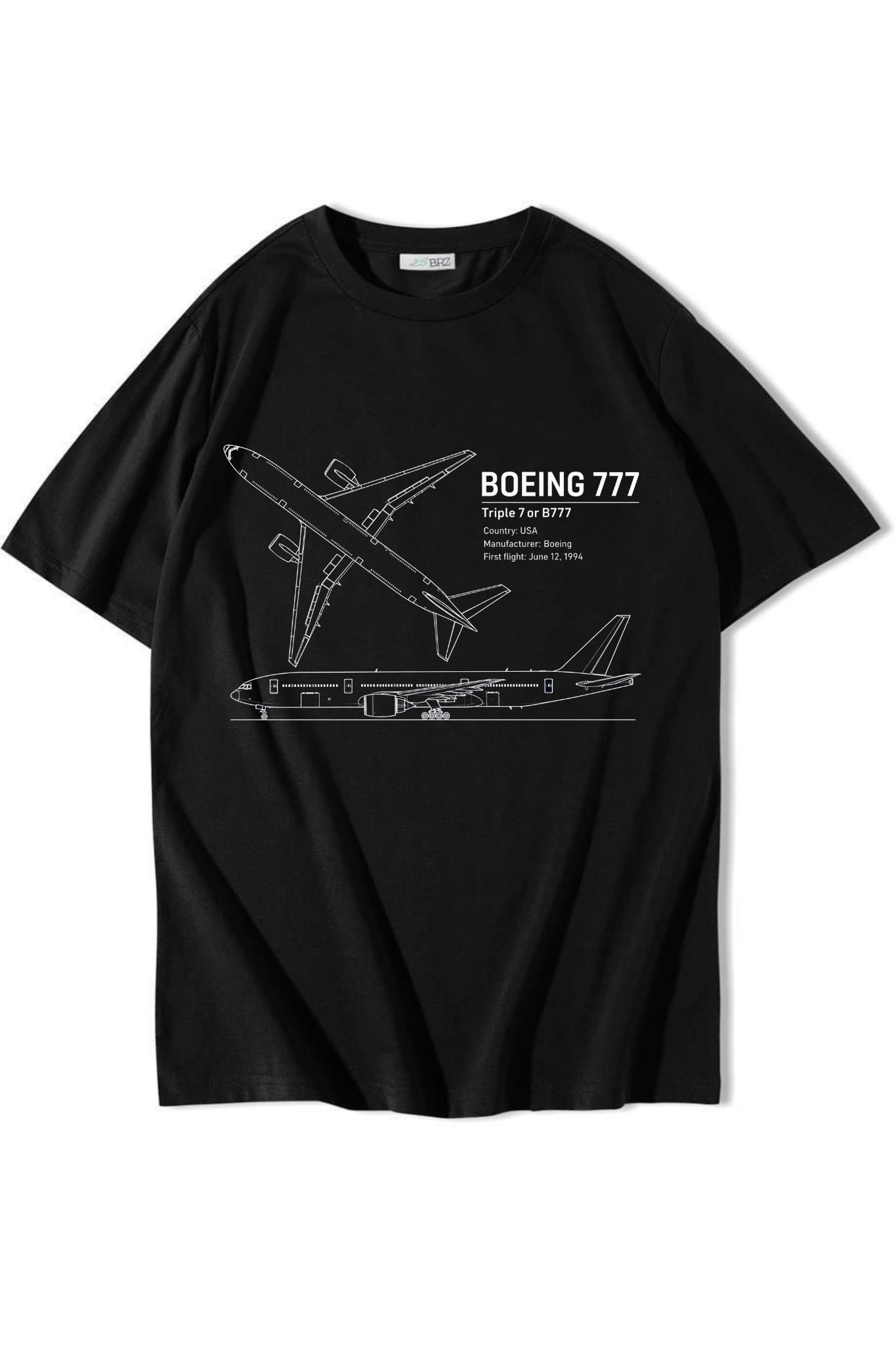 BRZ Collection Unisex Oversize Boeing 777 T-shirt Siyah