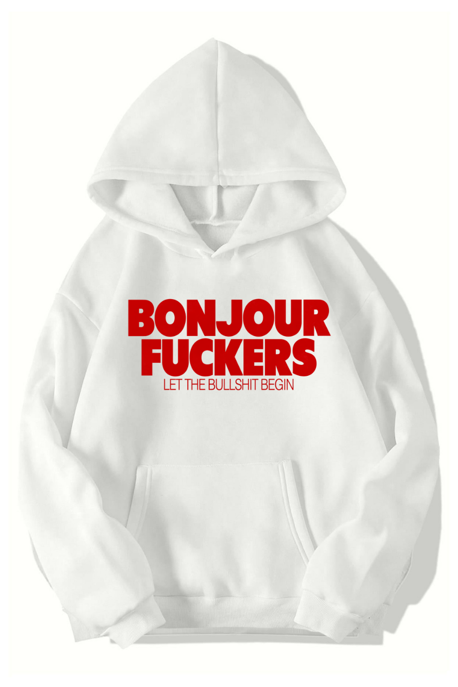 BRZ Collection Unisex Oversize Bonjour Fuckers Hoodie (BEYAZ)