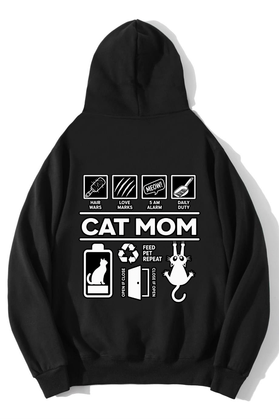 BRZ Collection Unisex Oversize Cat Mom Hoodie Siyah