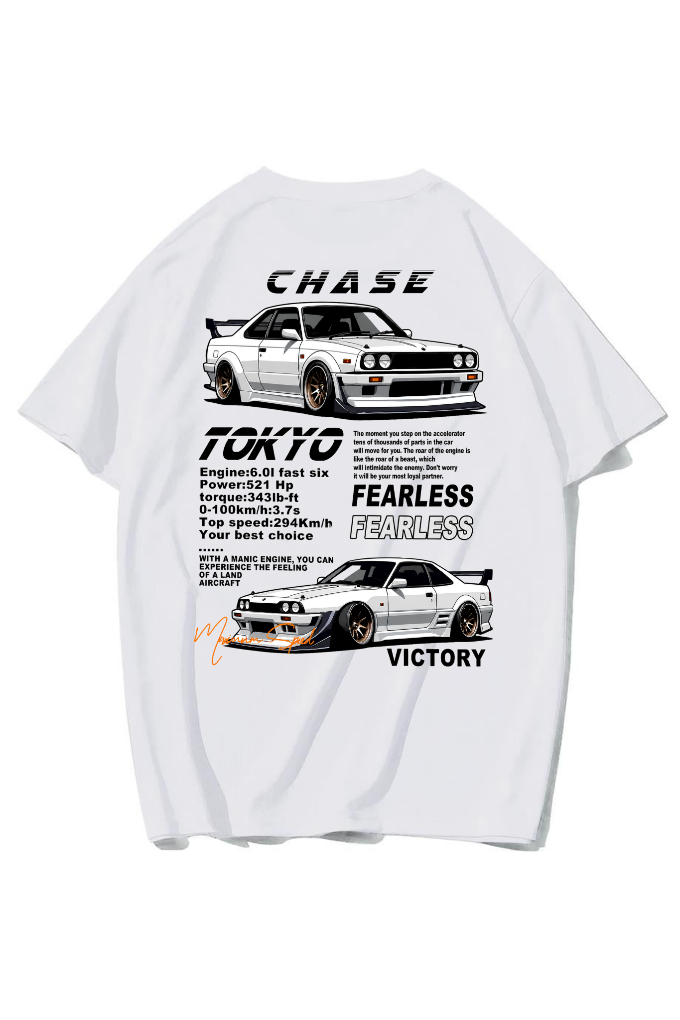 BRZ Collection Unisex Oversize Chase Tokyo Fearless T-shirt (BEYAZ)