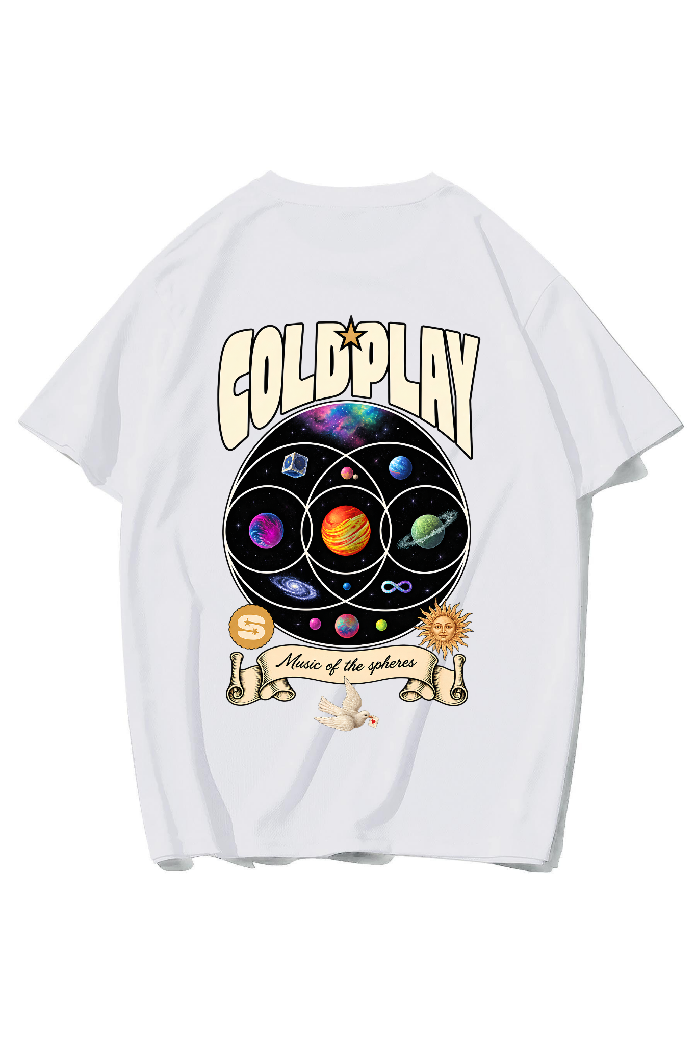 BRZ Collection Unisex Oversize Coldplay T-shirt BEYAZ