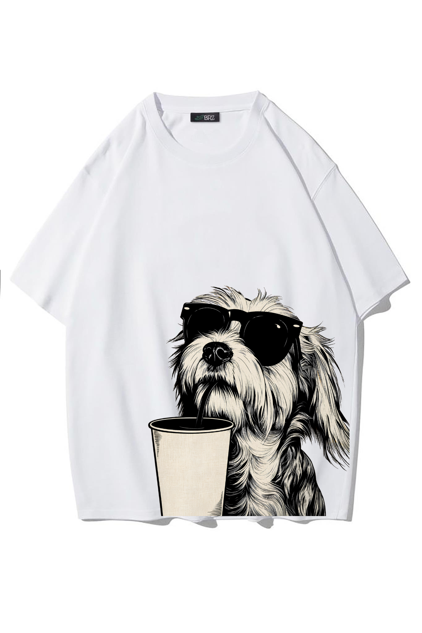 BRZ Collection Unisex Oversize Cool Shih Tzu T-shirt (BEYAZ)