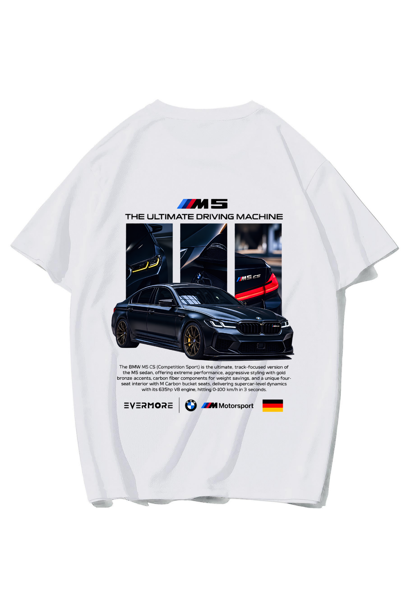 BRZ Collection Unisex Oversize CS M5 Car T-shirt (BEYAZ)
