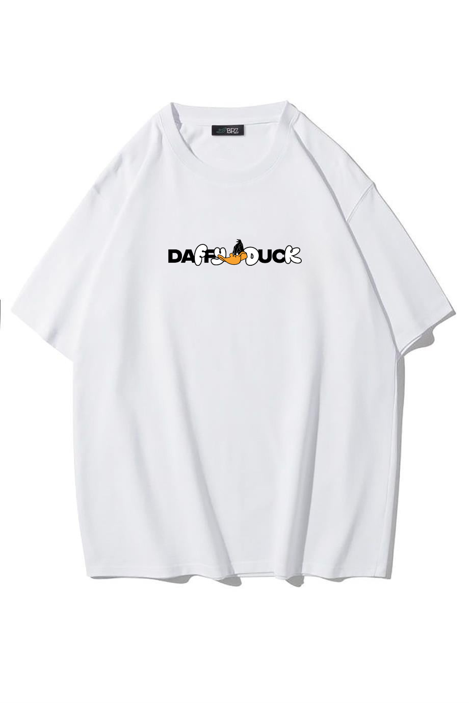 BRZ Collection Unisex Oversize Daffy Duck T-shirt (BEYAZ)
