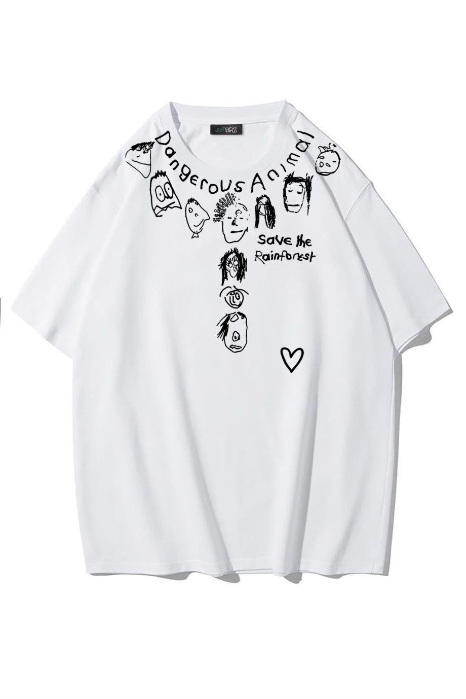 BRZ Collection Unisex Oversize Dangerous Animal T-shirt (BEYAZ)