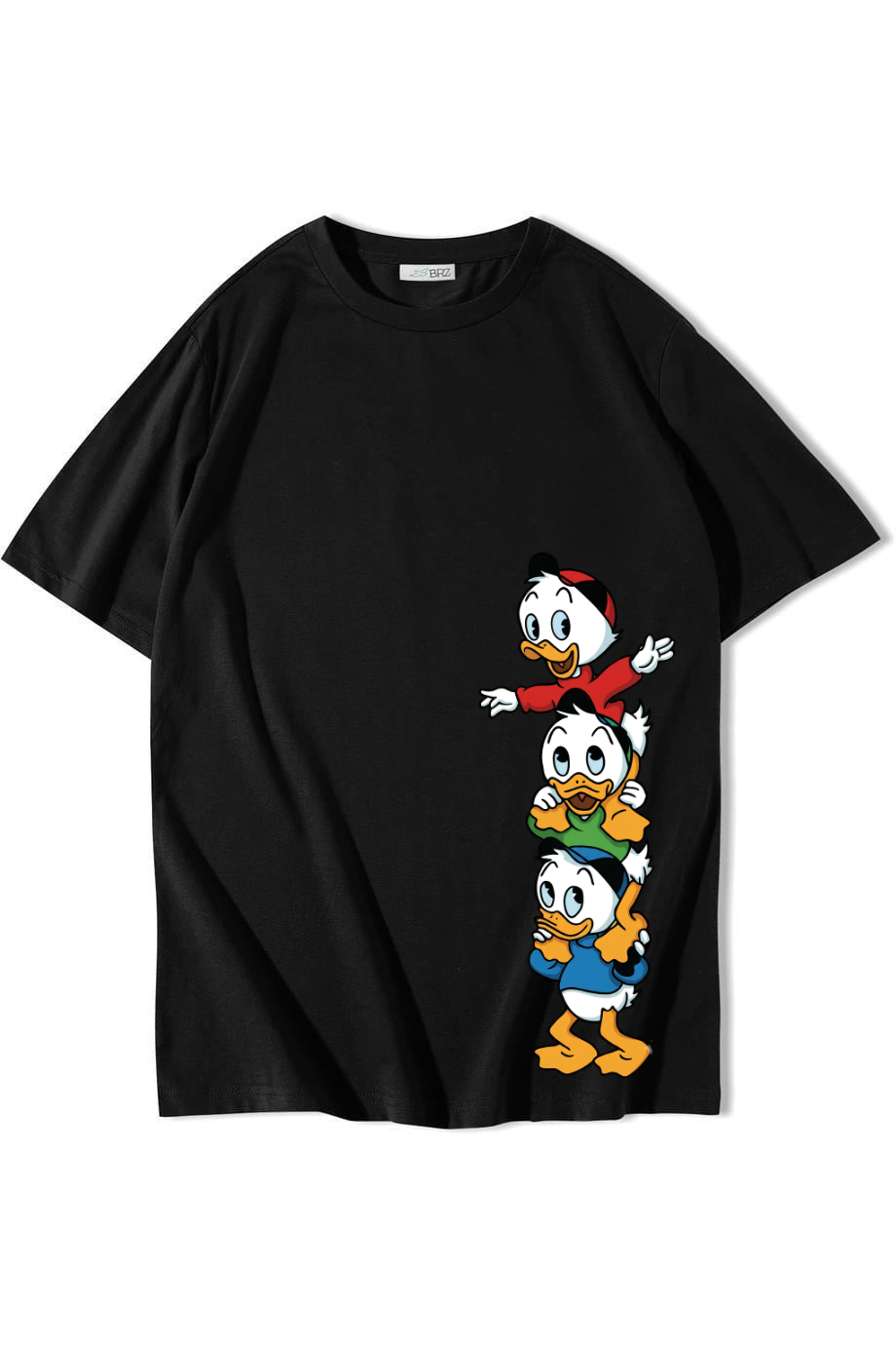 BRZ Collection Unisex Oversize Donald Duck Yeğenleri T-shirt Siyah