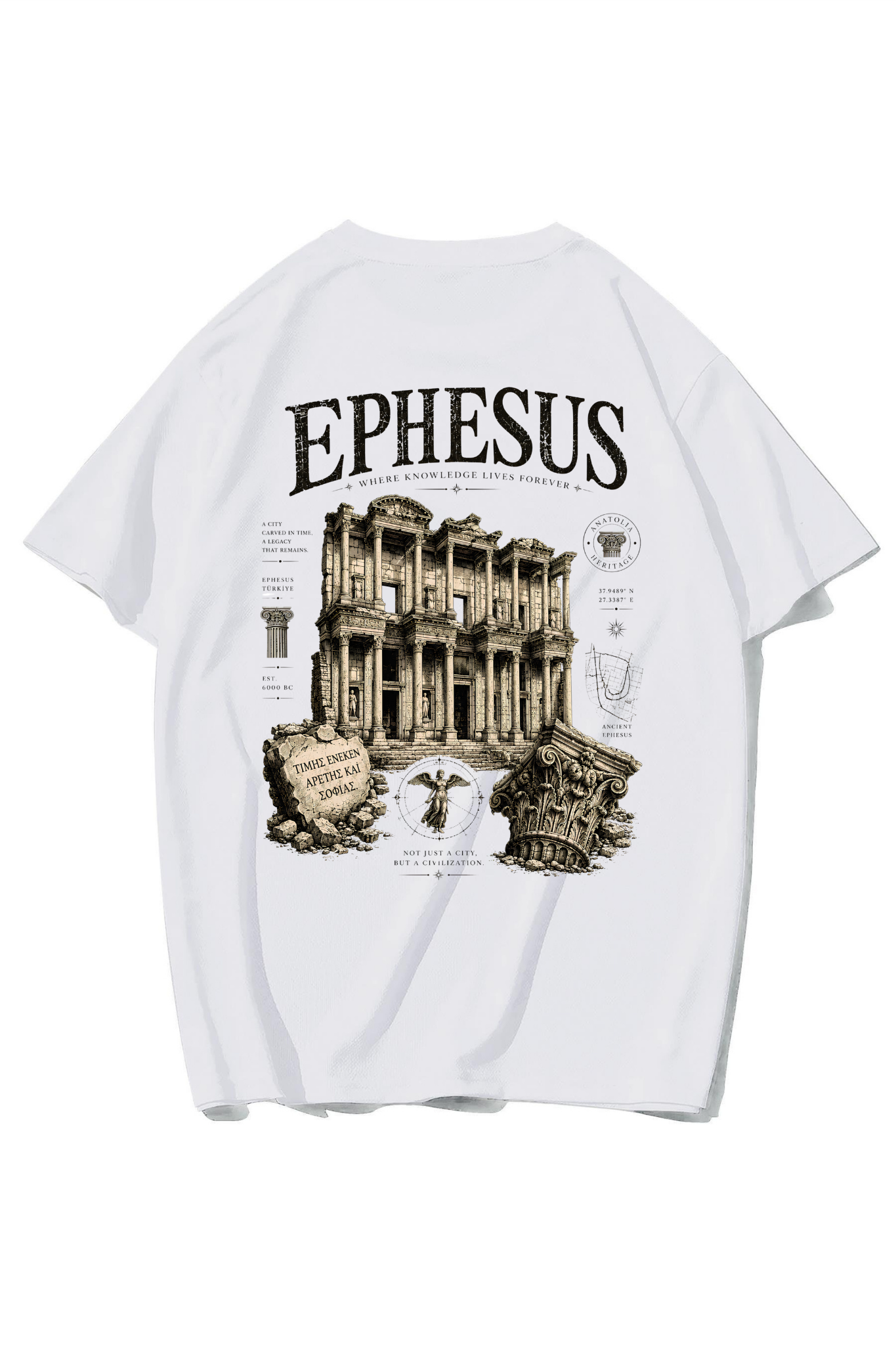 BRZ Collection Unisex Oversize Ephesus T-shirt (BEYAZ)