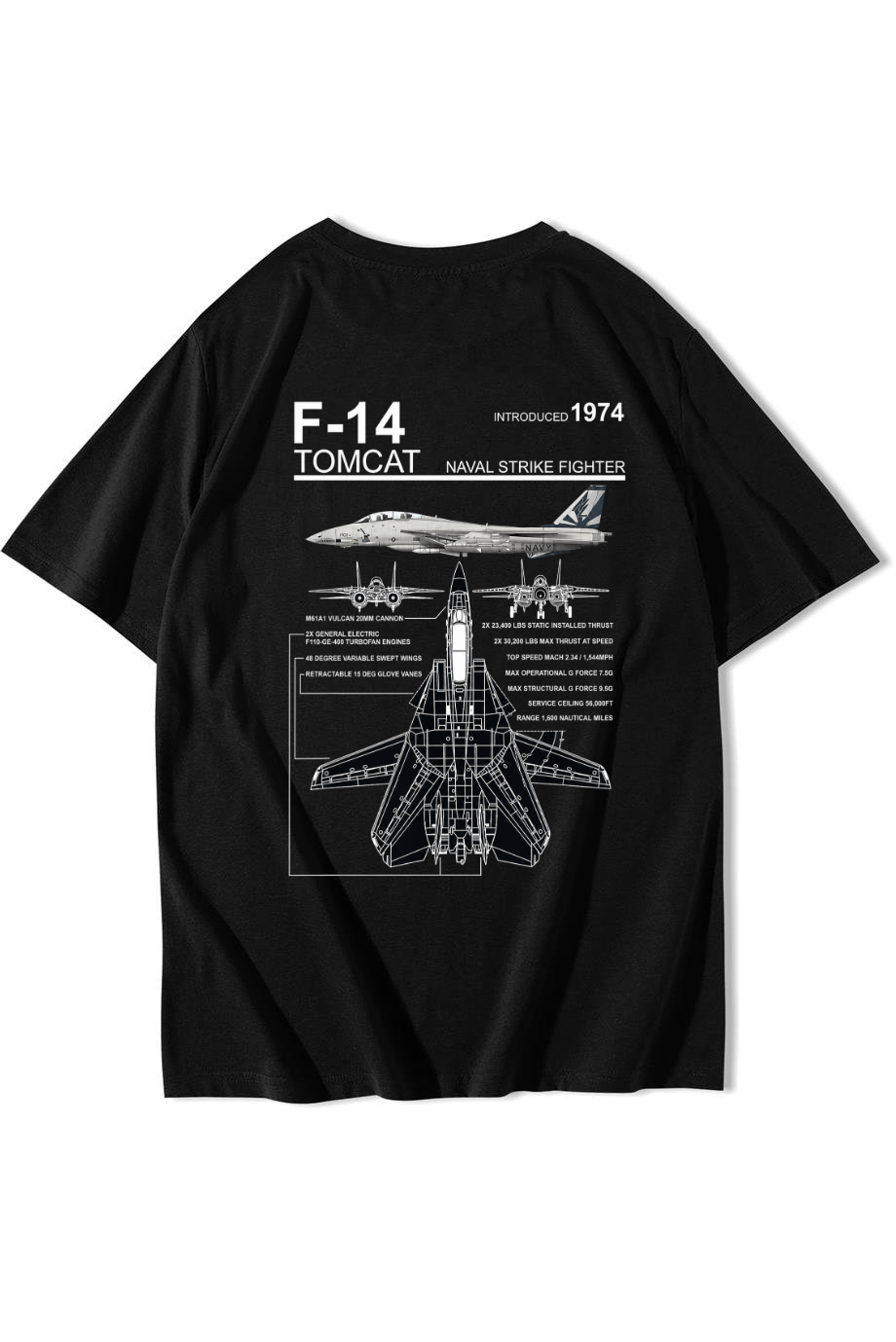 BRZ Collection Unisex Oversize F14 Tomcat T-shirt Siyah