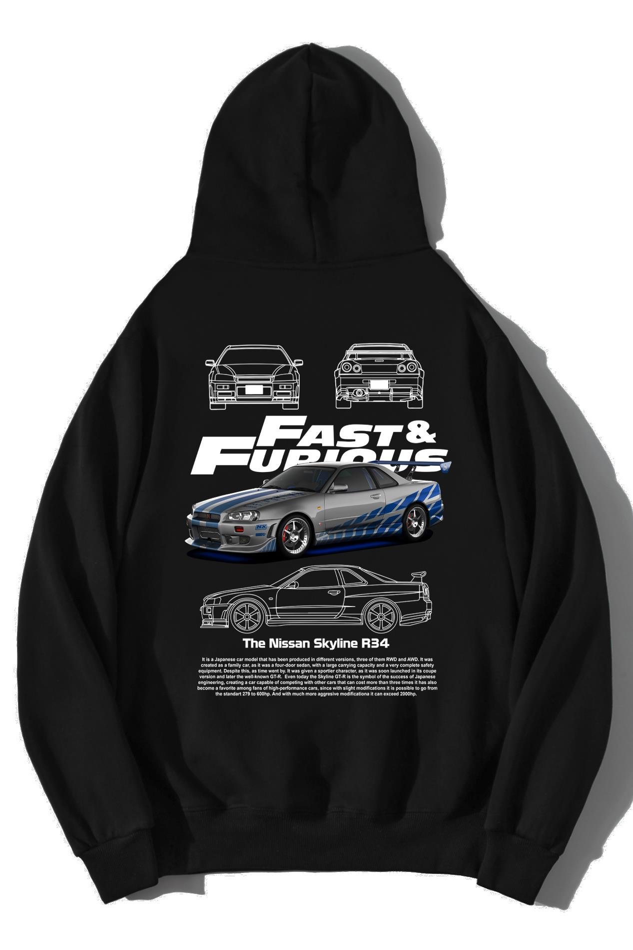 BRZ Collection Unisex Oversize Fast & Furious Nissan Skyline R34 Hoodie
