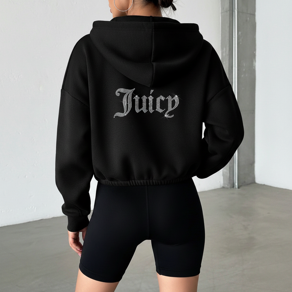 BRZ Collection Unisex Oversize Fermuarlı Arka Baskılı Juicy Hoodie Siyah