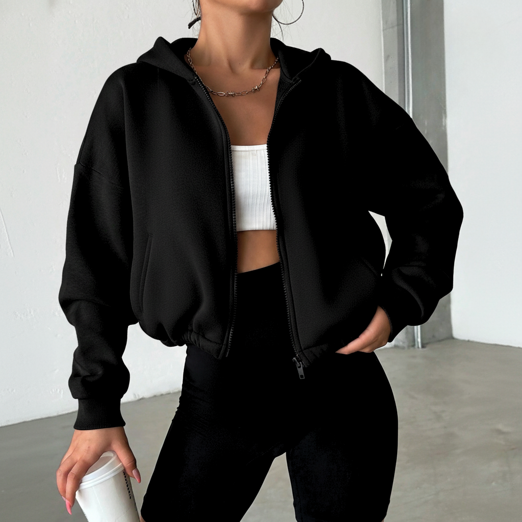BRZ Collection Unisex Oversize Fermuarlı Arka Baskılı Juicy Hoodie Siyah