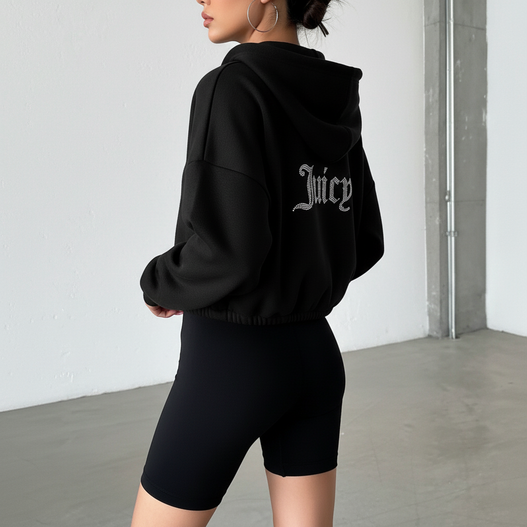 BRZ Collection Unisex Oversize Fermuarlı Arka Baskılı Juicy Hoodie Siyah