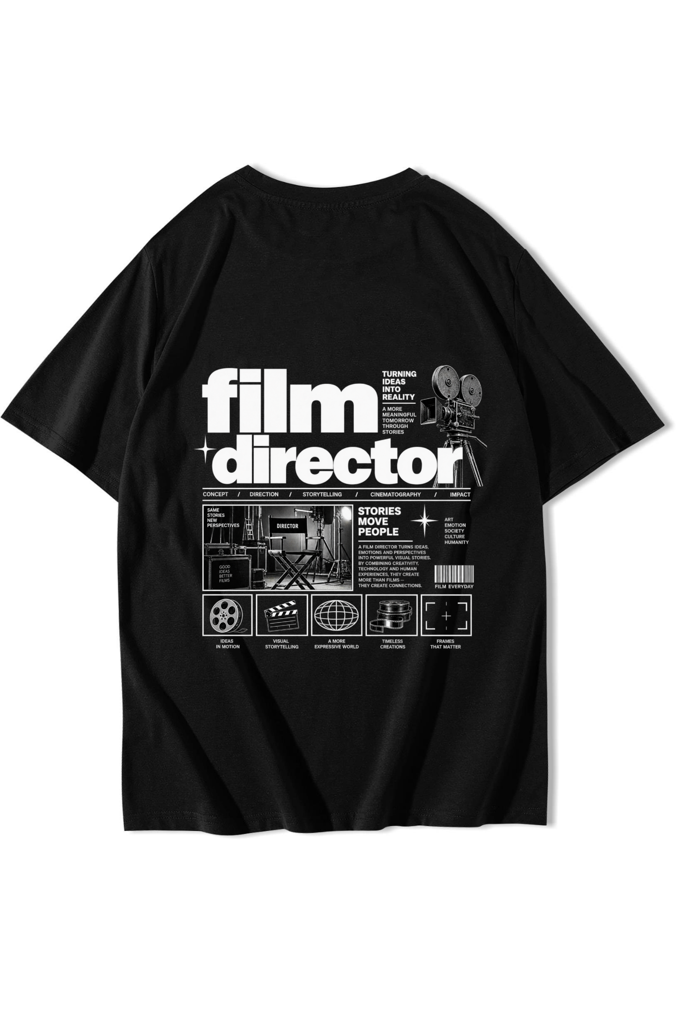 BRZ Collection Unisex Oversize Film Director T-shirt Siyah