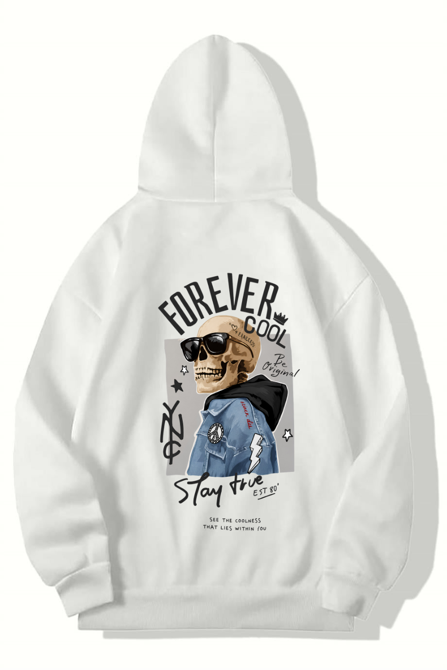 BRZ Collection Unisex Oversize Forever Cool Hoodie (BEYAZ)