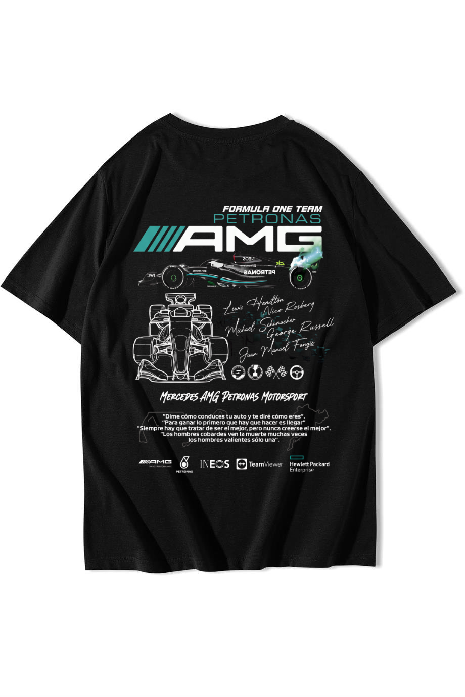 BRZ Collection Unisex Oversize Formula One Team Petronas AMG T-shirt Siyah