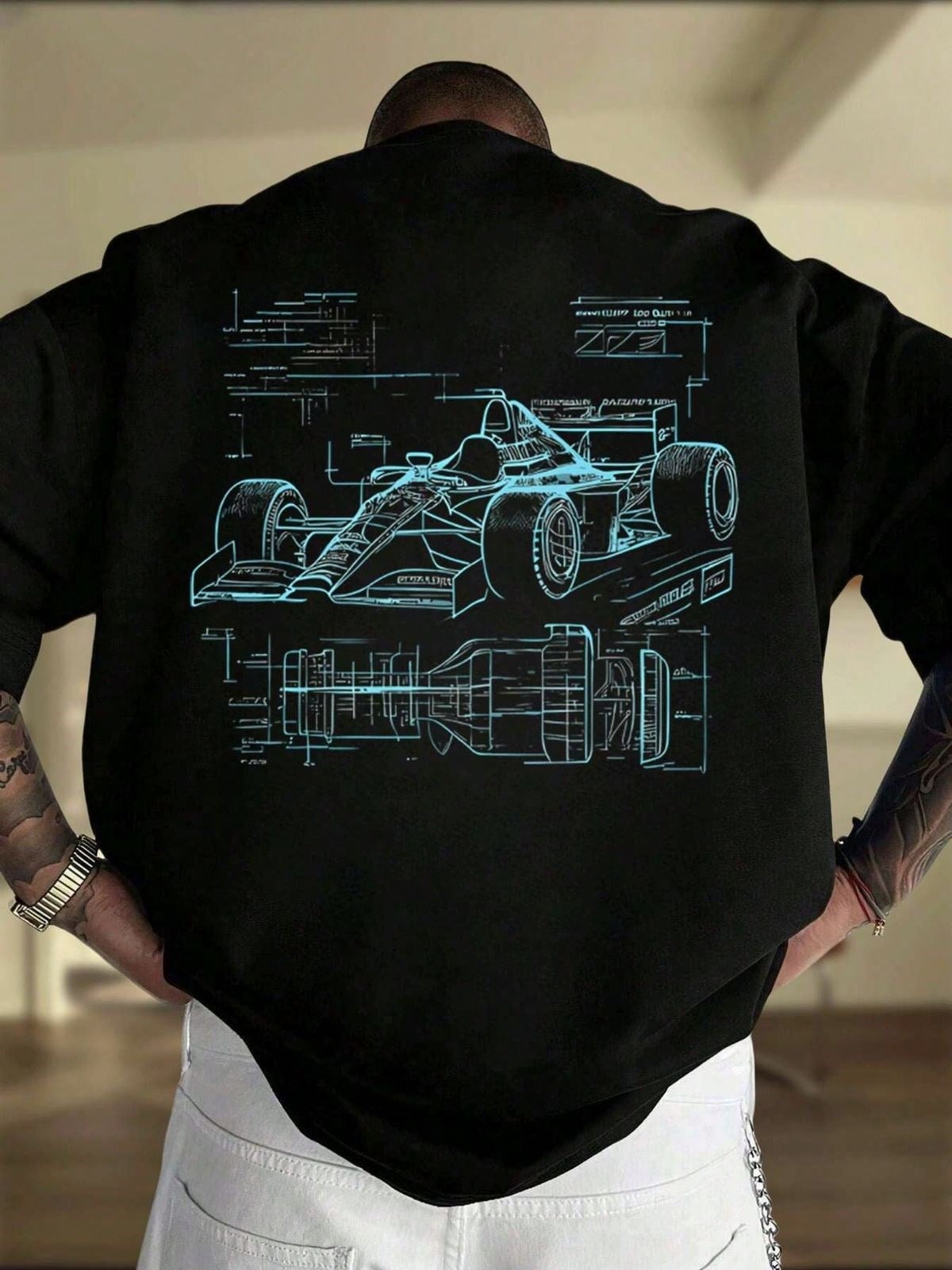 BRZ Collection Unisex Oversize Formula Yarış Arabası T-shirt Siyah