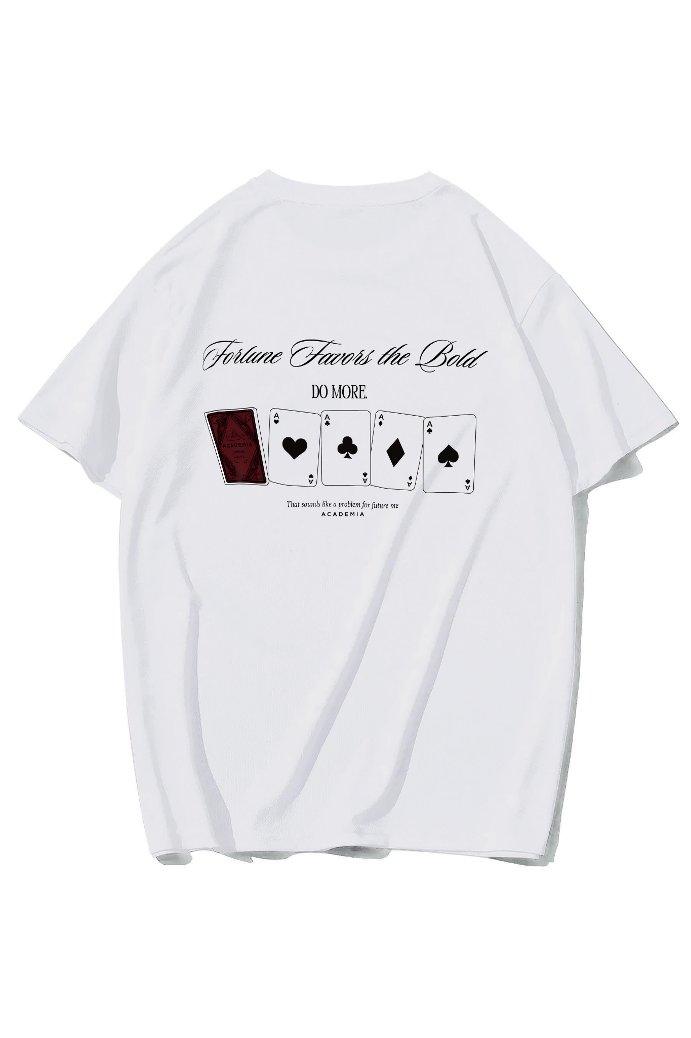 BRZ Collection Unisex Oversize Fortune Favors The Bold Poker Card T-shirt BEYAZ