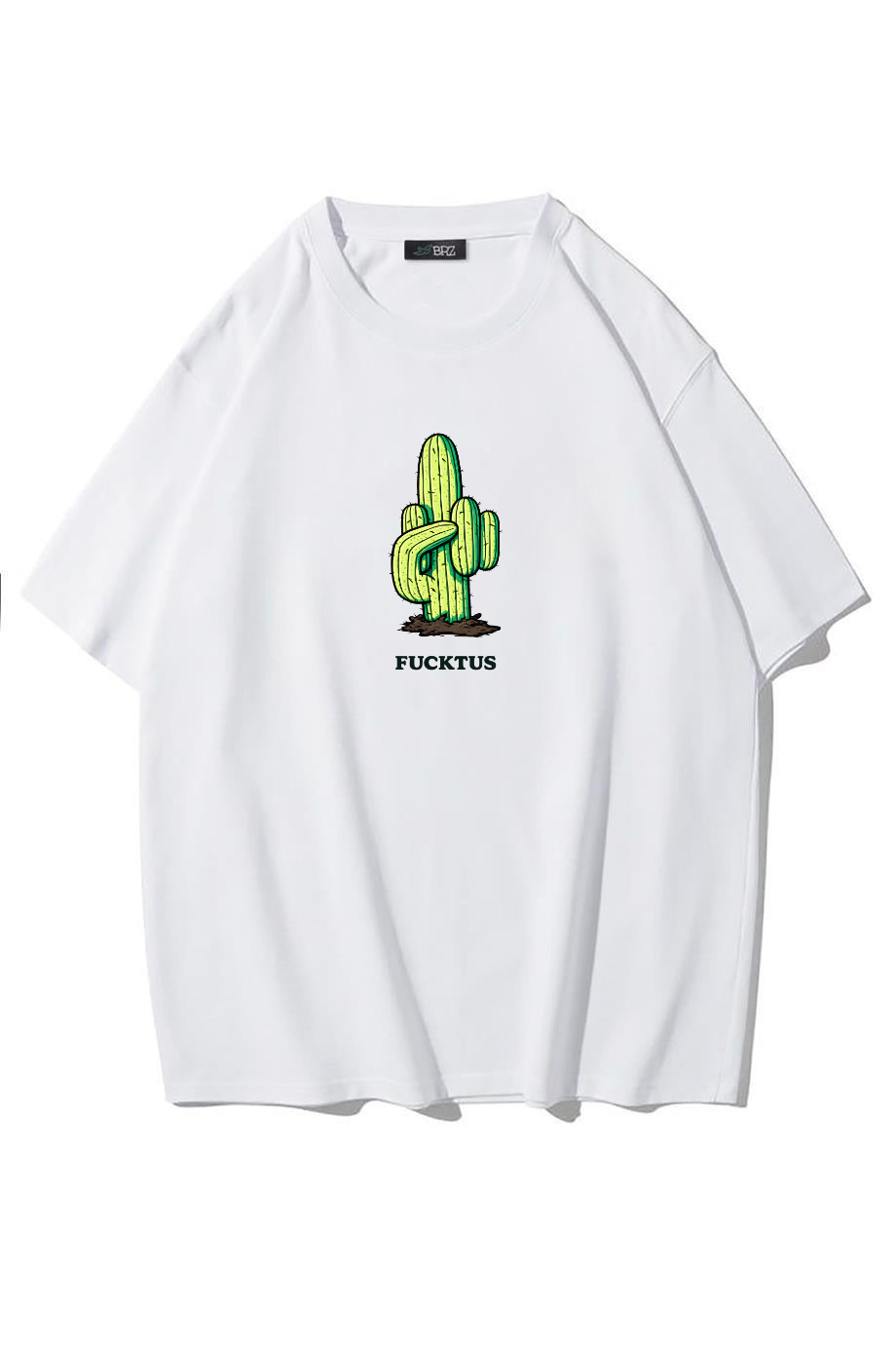 BRZ Collection Unisex Oversize FUCKTUS T-shirt (BEYAZ)