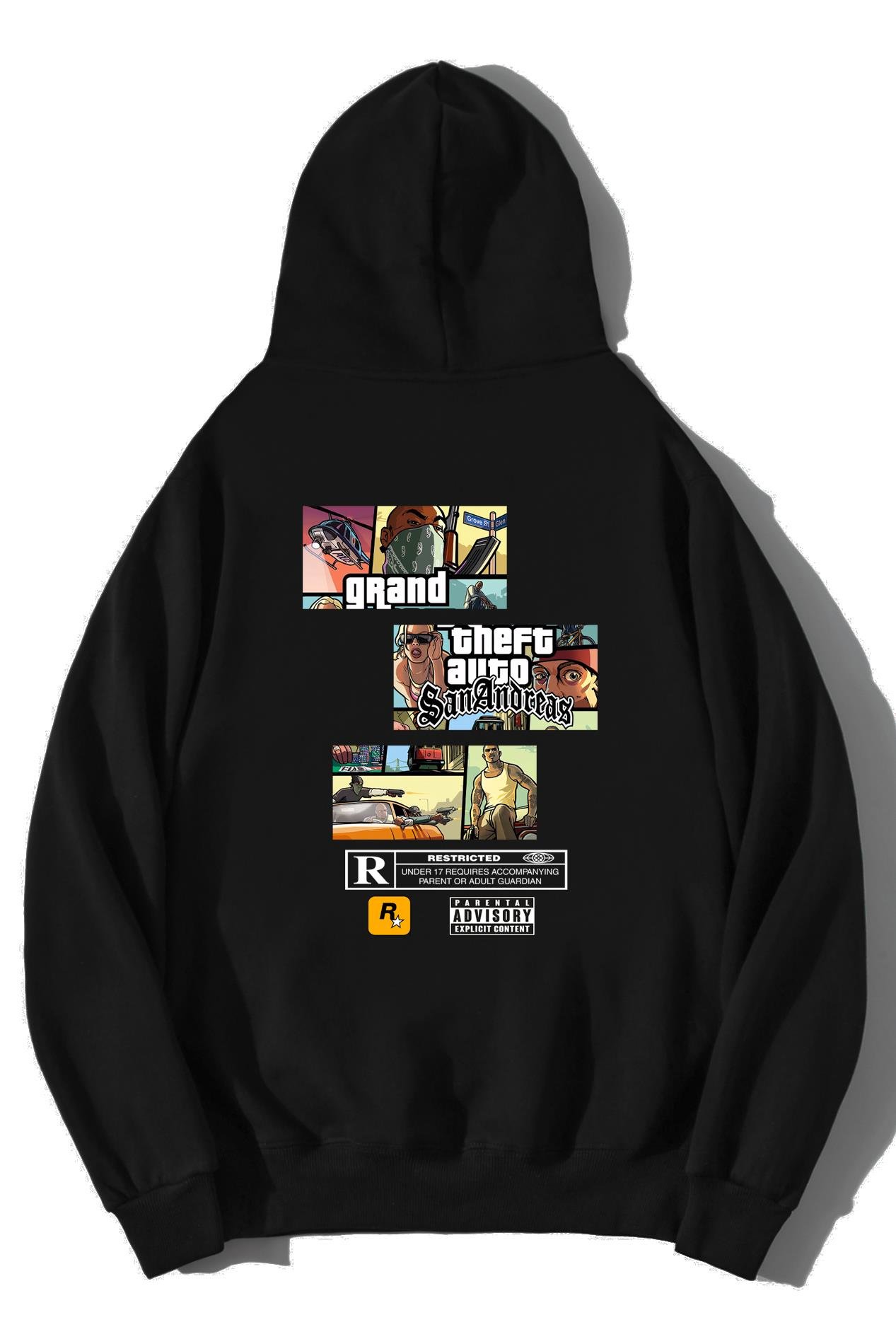 BRZ Collection Unisex Oversize GTA San Andreas Wasted Hoodie Siyah