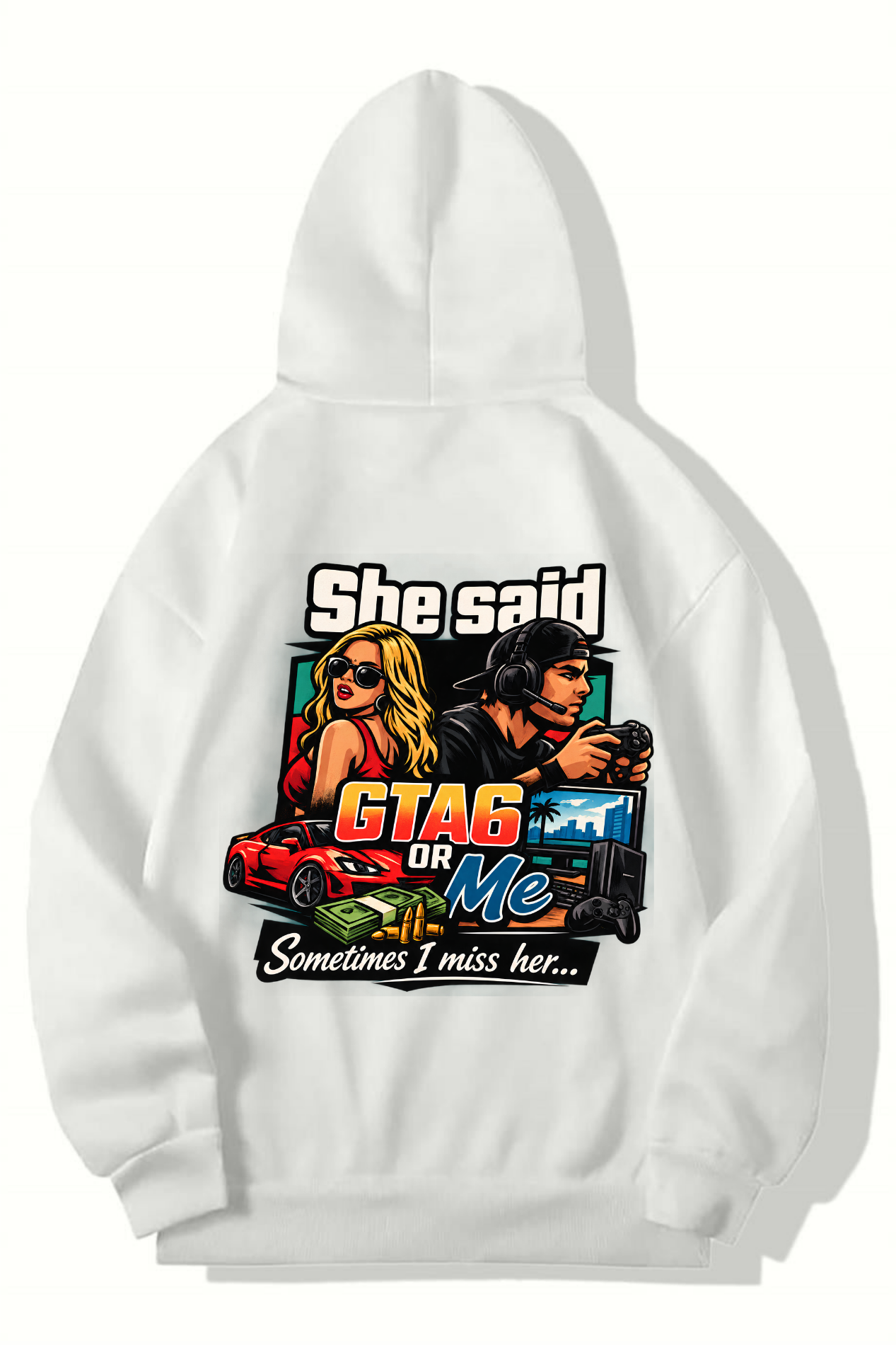 BRZ Collection Unisex Oversize GTA6 Or Me Hoodie (BEYAZ)