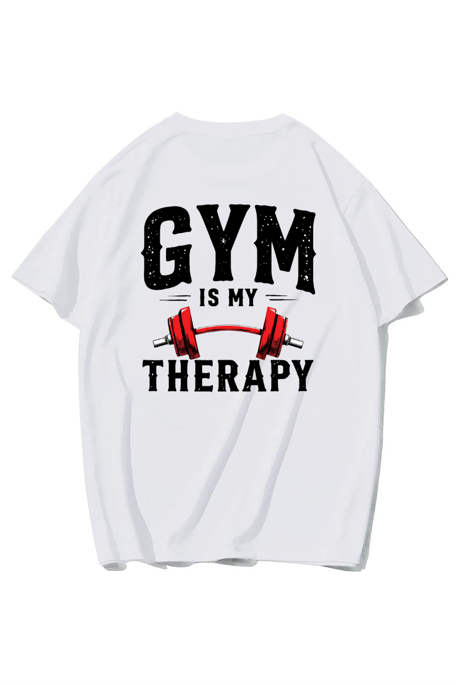 BRZ Collection Unisex Oversize Gym Is My Therapy T-shirt (BEYAZ)