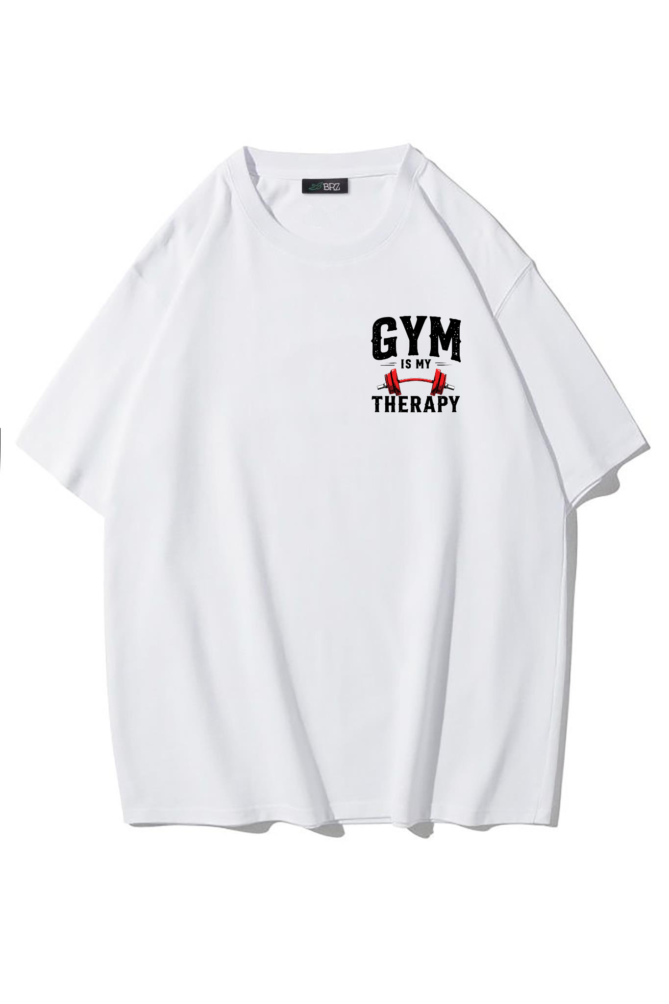 BRZ Collection Unisex Oversize Gym Is My Therapy T-shirt (BEYAZ)