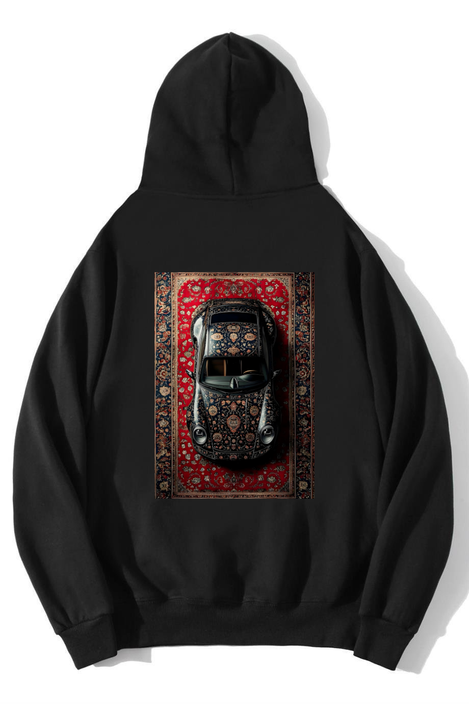 BRZ Collection Unisex Oversize Halı Desenli Araba Hoodie Siyah