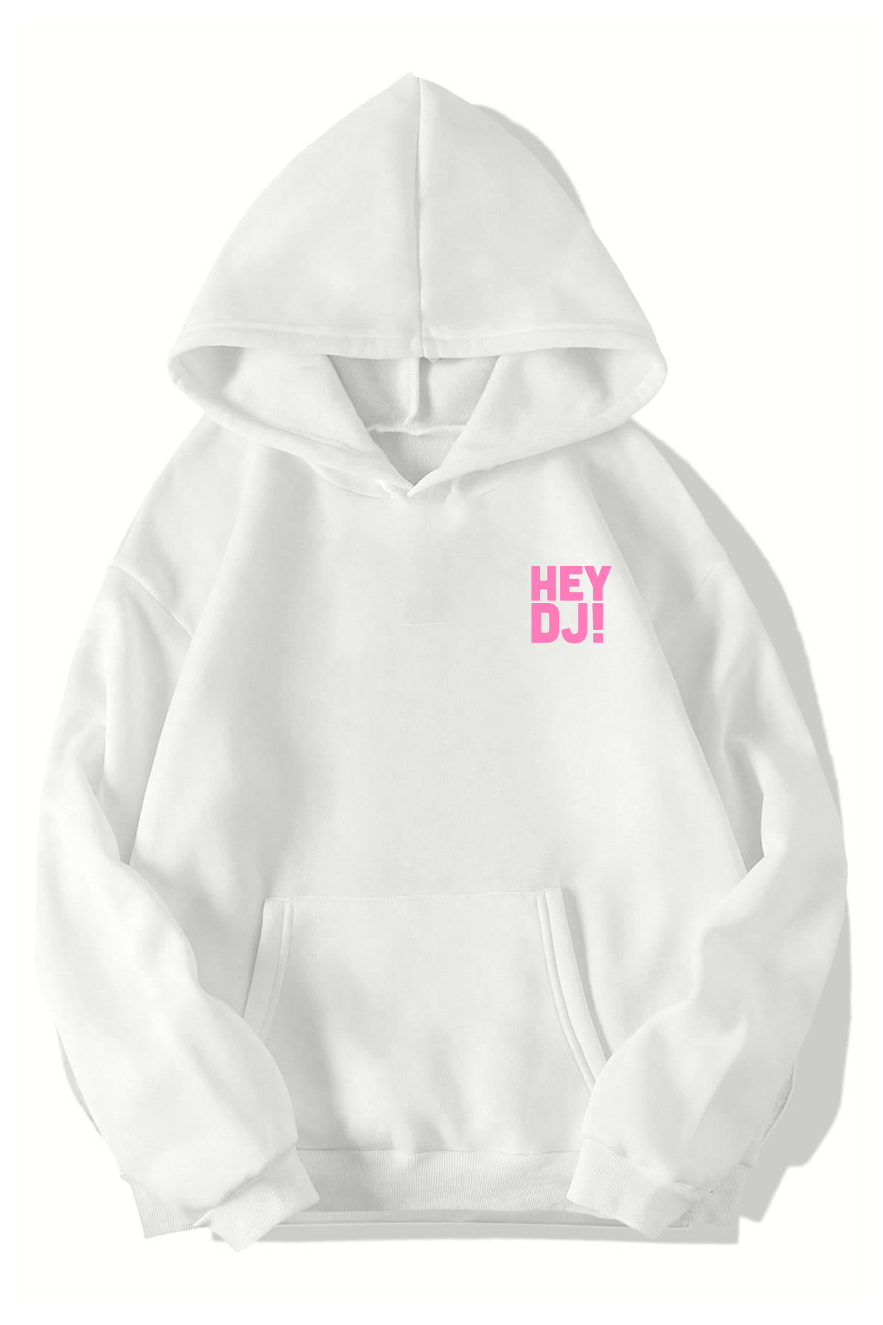 BRZ Collection Unisex Oversize Hey DJ! Hoodie (BEYAZ)