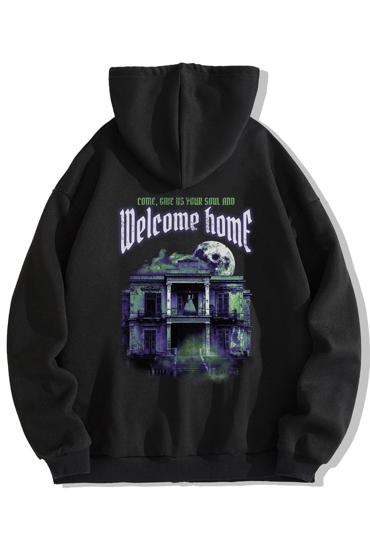 BRZ Collection Unisex Oversize HuntedHouse Welcome Home Fermuarlı Hoodie