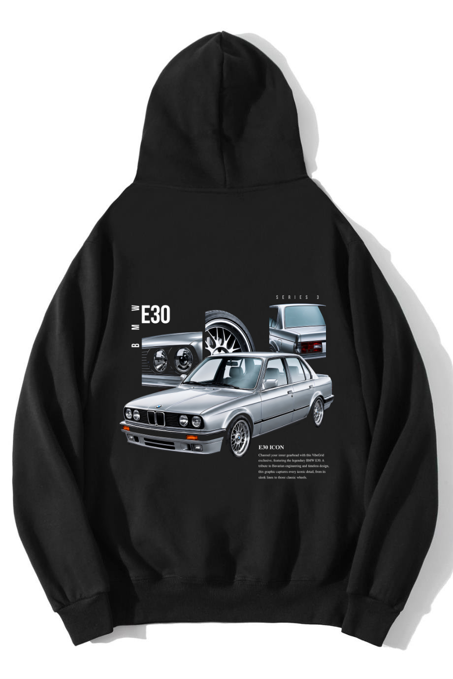 BRZ Collection Unisex Oversize Icon E30 Icon Hoodie Siyah