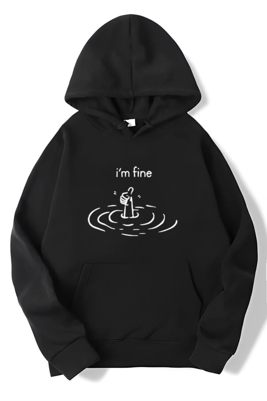 BRZ Collection Unisex Oversize I'm Fine Hoodie Siyah