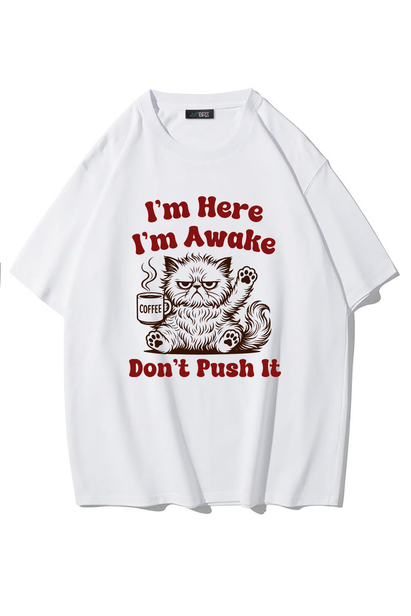 BRZ Collection Unisex Oversize I'm Here I'm Awake Don't Push It T-shirt (BEYAZ)