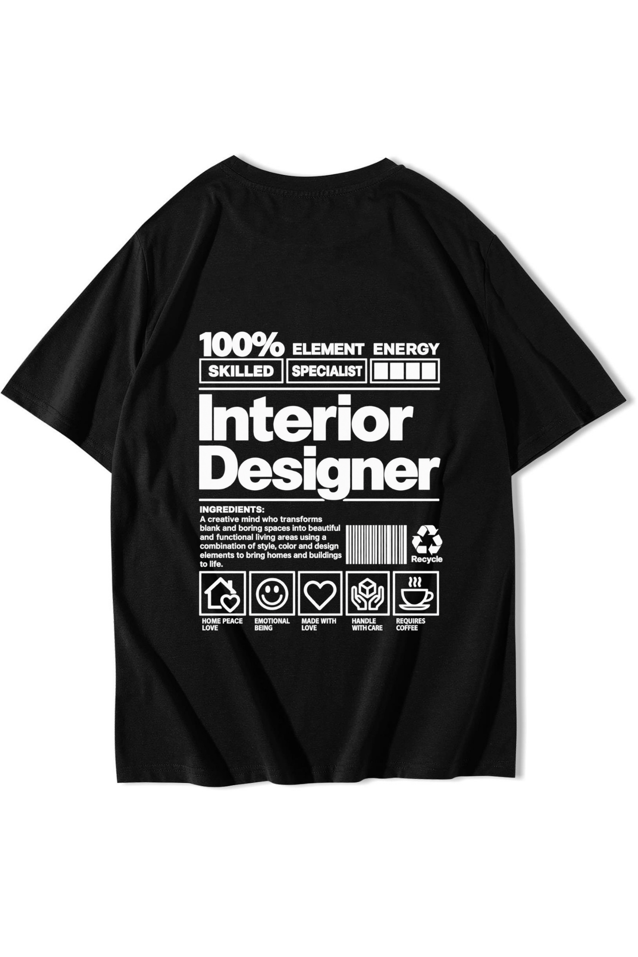 BRZ Collection Unisex Oversize Interior Designer T-shirt Siyah