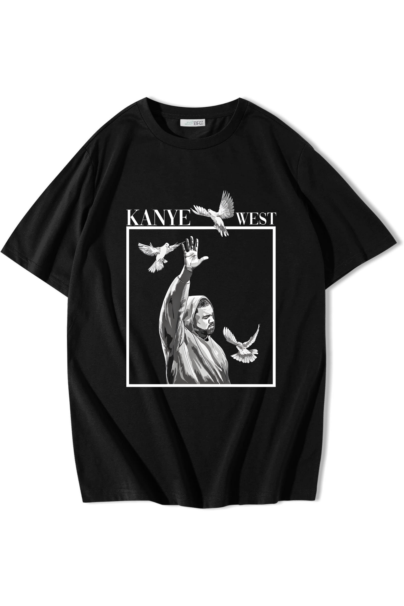 BRZ Collection Unisex Oversize Kanye Dove Art T-shirt Siyah