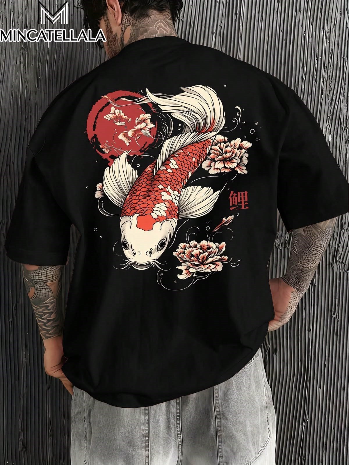 BRZ Collection Unisex Oversize Koi Fish T-shirt Siyah