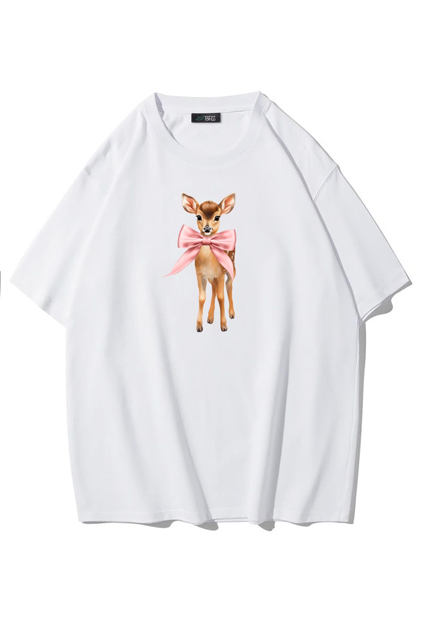 BRZ Collection Unisex Oversize Kurdeleli Ceylan T-shirt Beyaz