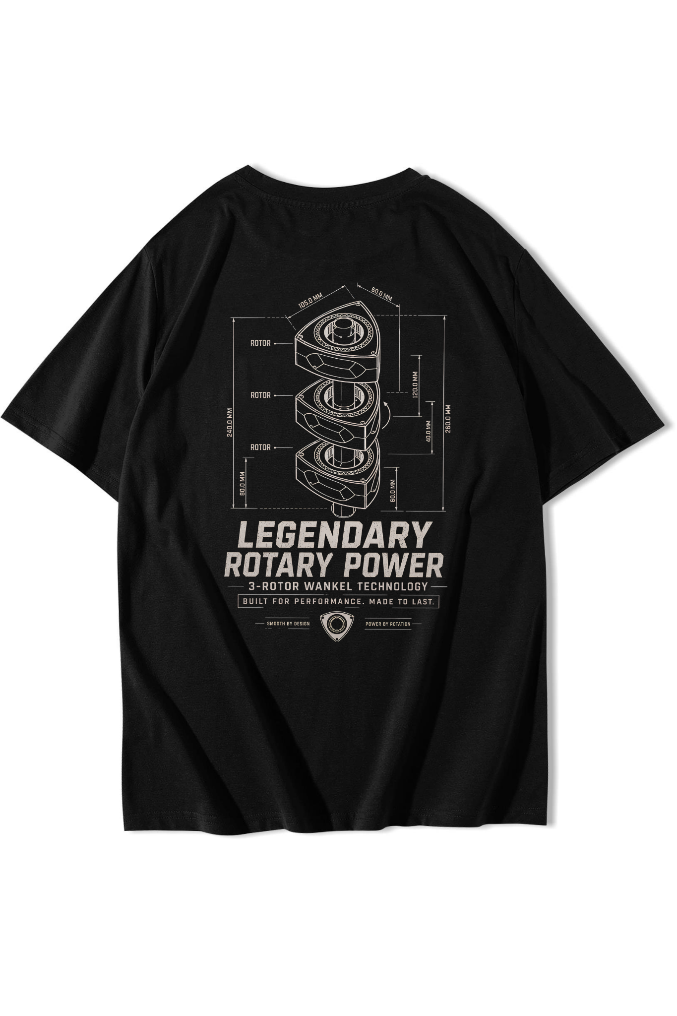 BRZ Collection Unisex Oversize Legendary Rotary Power T-shirt Siyah
